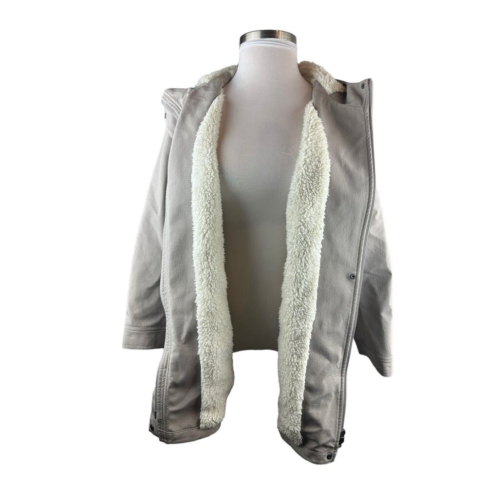 J. Jill Fit Sherpa Lined Full Zip Hooded Coat Beige Zip Pockets XL Cozy Warm EUC - Picture 12 of 16